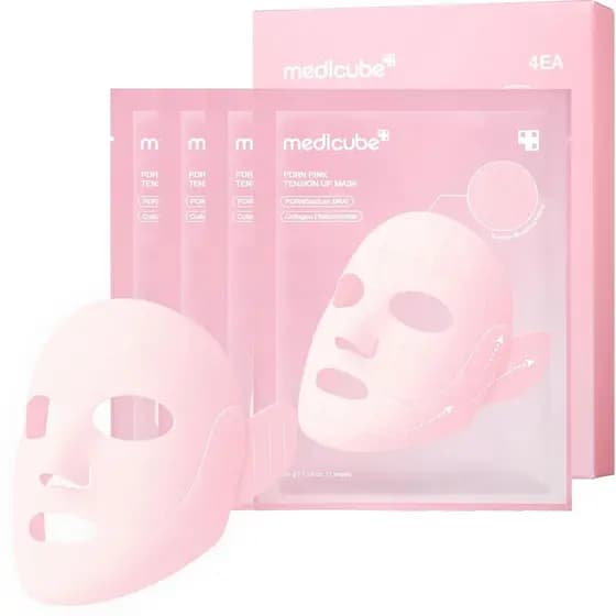 Máscara Pink Tension Up PDRN da Medicube |   Máscara em V de 3 Passos para Queixo e Linha da Mandíbula com Aparência Def
