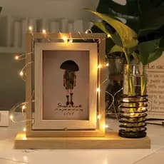 Criativo dupla face moldura de foto 17cm Nordic mesa de escritório hidropônico mesa rotativa LED luz decoração moldura d