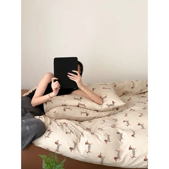 Classe A bonito cão algodão Tianzhu algodão conjunto de quatro peças nu dormir pele-amigável puro algodão malha colcha c
