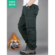 W forro de inverno engrossado macacão masculino quente ao ar livre Multi-bolso calças casuais retas bolso tridimensional