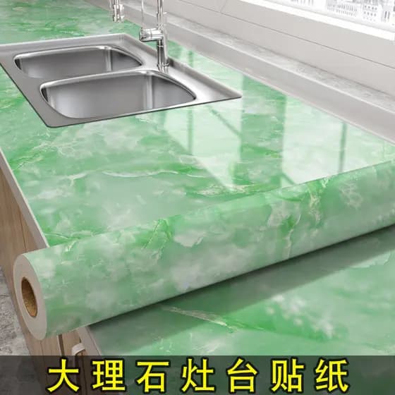 Adesivo à prova de óleo de cozinha espessado Jade Mármore Fogão Remodelação de superfície Papel de parede autoadesivo Pe