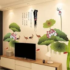 Estilo chinês 3d tridimensional adesivos de parede lótus sala estar fundo decoração da parede papel de parede criativo q