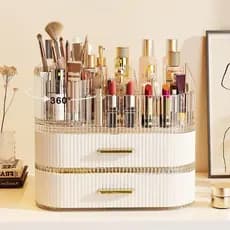 Organizador de Maquiagem com Gaveta Empilhável, Suporte Giratório 360° para Pincéis de Maquiagem, Expositor de Cosmético