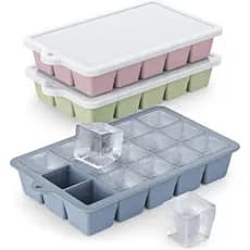 Forma de Gelo de Silicone 3 Peças - Forma de gelo com tampa de fácil remoção, sem BPA, para freezer, molde de gelo para