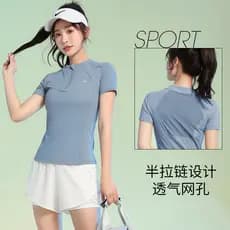 Meio zíper esportes camiseta feminina verão fino de manga curta roupas de secagem rápida profissional Badminton roupas d