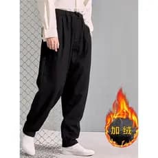 Calças de linho de algodão estilo chinês homens soltos calças de linho reto 2024 outono inverno calças masculinas verão