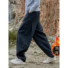 Calças de lã cinza escuro masculinas soltas calças de lã magras inverno engrossado calças masculinas casuais Harem calça