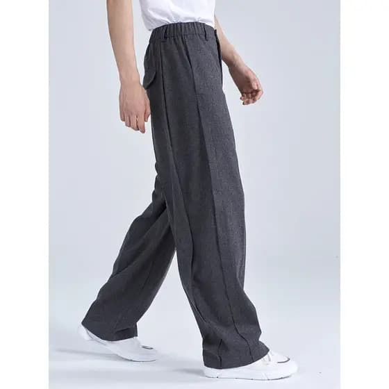 Cinza escuro calças casuais masculinas soltas calças retas outono inverno calças de lã não-ferro na moda calças de lã ca