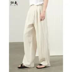 Calças de linho puro dos homens verão estilo fino calças soltas Drape calças de seda gelo primavera verão estilo chinês