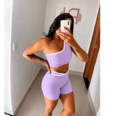 Conjunto Fitness Top e Short Academia Feminino Poliamida Modelador Sem Transparência