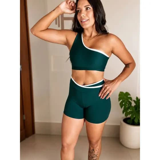 Roupa de Academia Fitness Feminino Poliamida Ótima Elasticidade Conforto Conjunto de Top e Short