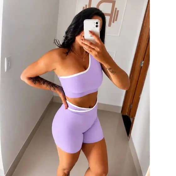 Roupa Academia Feminina Poliamida Conforto Premium Conjunto Fitness Top e Short