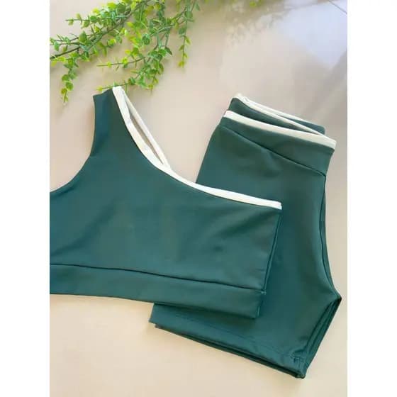 Roupa Academia Feminina Poliamida Conforto Premium Conjunto de Top Ombro e Short Fitness