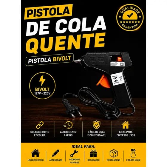 Pistola Bivolt Cola Quente Profissional Artesanato Escolar Escritório Com Réfil