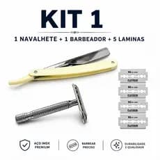 Kit Navalha Barbeiro Navalhete Profissional + Aparelho Barbear Retro Clássico + 5 Lâminas Aço Inox