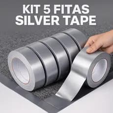 Kit 5 Fitas Silver Tape 10Mx45mm Cinza Prata Resistente Á Prova D'agua Resistente