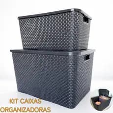 Kit Caixas Organizadora Brinquedo Cesto Tampa Alça Empilhável Grande Rattan