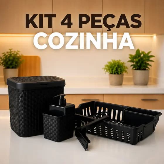 Kit Cozinha 4 Peças Lixeira 5L Rodinho De Pia Escorredor Porta Detergente
