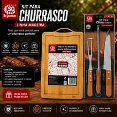 Kit Para Churrasco Tábua De Bambú Garfo Faca Cozinha Legumes Com Alça de Metal