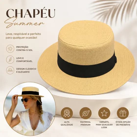 Chapéu Feminino Paris Palheta Aba Média Praia Piscina Elegante