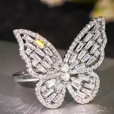 Anel de borboleta simples, prata esterlina S925 incrustada com zircônia, joia de moda, presente de casamento para mulher