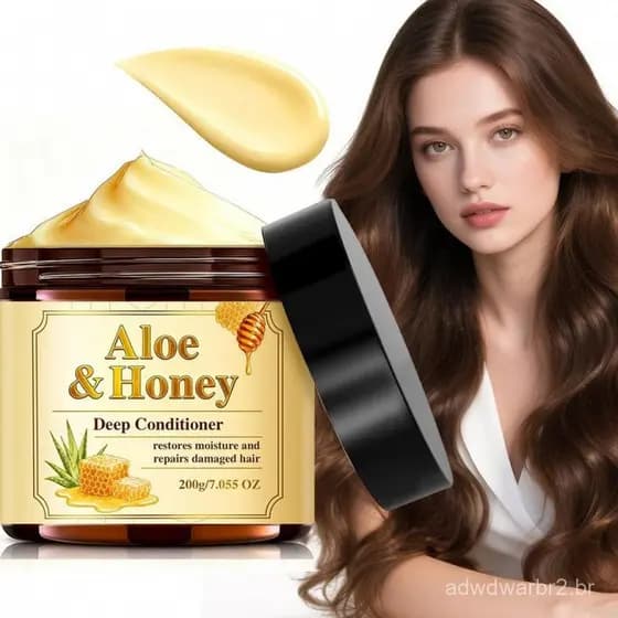 Condicionador Profundo de Aloe Vera e Mel, Máscara Capilar Hidratante Poderosa para Cabelos Secos e Danificados, Condici