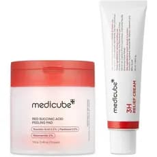 medicube Clarifying Pad & Soothing Cream Duo: Pads de Ácido Succínico Vermelho e Hidratante Diário 3H |   Esfoliação Sua