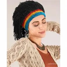 Gorro de malha masculino com peruca, adequado para festas à fantasia, gorro bordado.