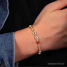 Pulseira LuMel6mm com cruz de zircônia colorida, corrente de tênis banhada a ouro, pulseira geométrica com pedras pre