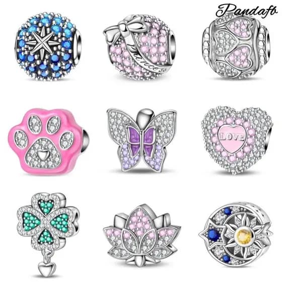 Pulseira de contas em formato de coração 100% original em prata s925, com contas de lótus rosa, acessório de joalheria D