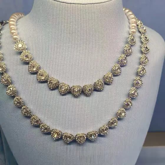 Colar Feminino Shijia Crystal Elements Coração de Amor Cheio de Diamantes, Moda Europeia e Americana, com Franjas e Péro