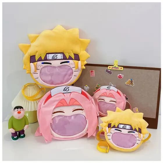 JAMXUN Bolsa de Pelúcia Fofa Naruto Uzumaki Sakura Mochila Criativa de Desenho Animado Cosplay Bolsa Boca Grande R0HL