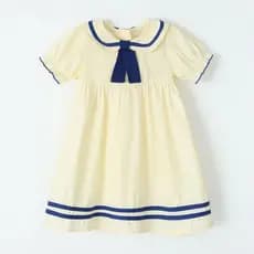 Europeu americano estilo Preppy tecido meninas vestido de manga curta gravata tecido vestido infantil