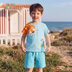 Estilo europeu americano menino terno verão novo estilo em torno do pescoço manga curta 2 peças terno bonito tigre impre
