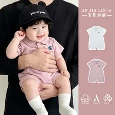 Macacão de bebê roupas de verão moda roupas de bebê macacão de manga curta estilo fino gola POLO Outing macacão