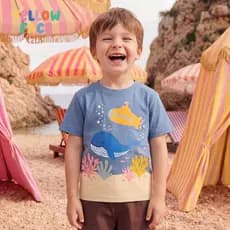 26 verão novo estilo meninos camiseta de manga curta europeu americano moda submarino impresso crianças em torno do pesc