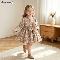 Estilo europeu americano outono novo estilo meninas vestido moda bonito estilo princesa médio pequeno crianças vestido