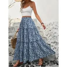 Feminino pequeno cinto Floral três camadas costura saia longa primavera verão High-End saia feminina a linha saia2026070