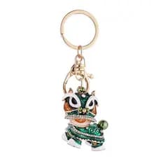 Chaveiro de Dança do Leão Estilo Chinês com Cabeça Rotativa, Pequeno Leão Pendente para Bolsa C2WR