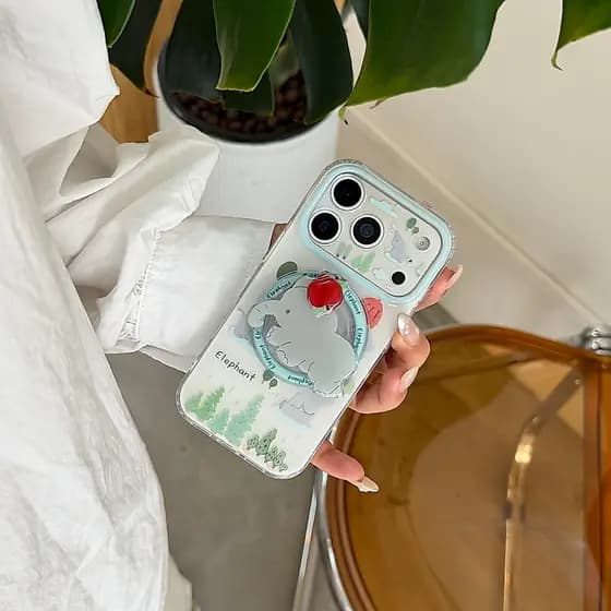 Capa Magnética para Telefone com Design de Elefante Bebê e Maçã Vermelha, Compatível com iPhone