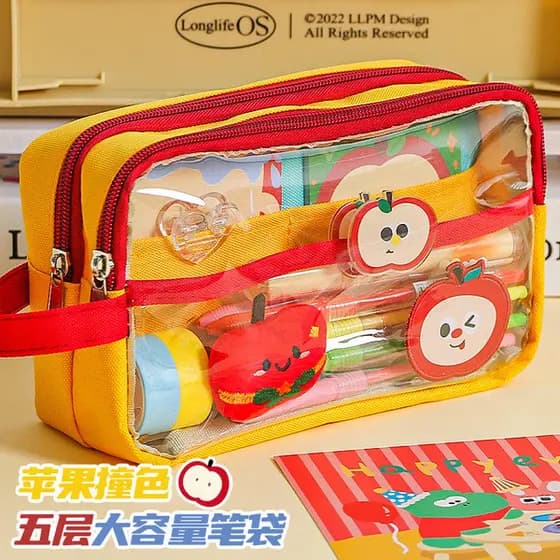 | 【pencil case】 | ✌Zhibige portátil cor combinando frente transparente de alta aparência grande capacidade saco de dor l