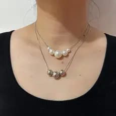 | colar prata | 【bijuterias femininas】 ♢Europeu americano titânio aço dupla camada empilhada pérola colar feminino ins n