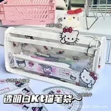 | 【pencil case】 | ✬Novo estilo KT gato transparente lápis caso triângulo tridimensional Multi-camada de armazenamento de