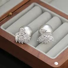 | 【cartelas de brincos feminino】 | kit brinco aço inoxidável ✳Cisne cheio de diamante zircão pérola brincos luz luxo Hig