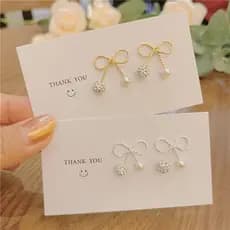 | 【cartelas de brincos feminino】 | kit brinco aço inoxidável ♟Prata esterlina fino torcido arco pérola brincos de Metal