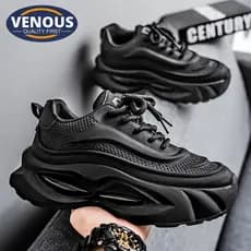 Tênis esportivos masculinos pretos Venous 2025, tênis pretos coreanos para homens, tênis esportivos masculinos de borrac