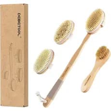 Conjunto de Escovas para Esfoliação a Seco - Escova de Cerdas de Javali para Corpo e Rosto, Escova de Esfoliação com Cab