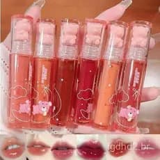Conjunto de 6 Cores de Brilho Labial em Forma de Urso, Brilho Labial, Batom Líquido, Batom Jelly, Brilho Labial Fofo de