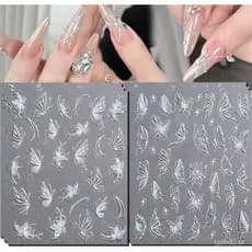 Adesivos de Unhas 3D Borboleta - 6 peças (2 estilos), Design Holográfico e em Relevo, Decalques Autoadesivos para Manicu