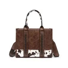 Bolsa de mão feminina Wrangler em couro estampado, estilo boêmio ocidental, equipada com alça superior e alça de ombro.